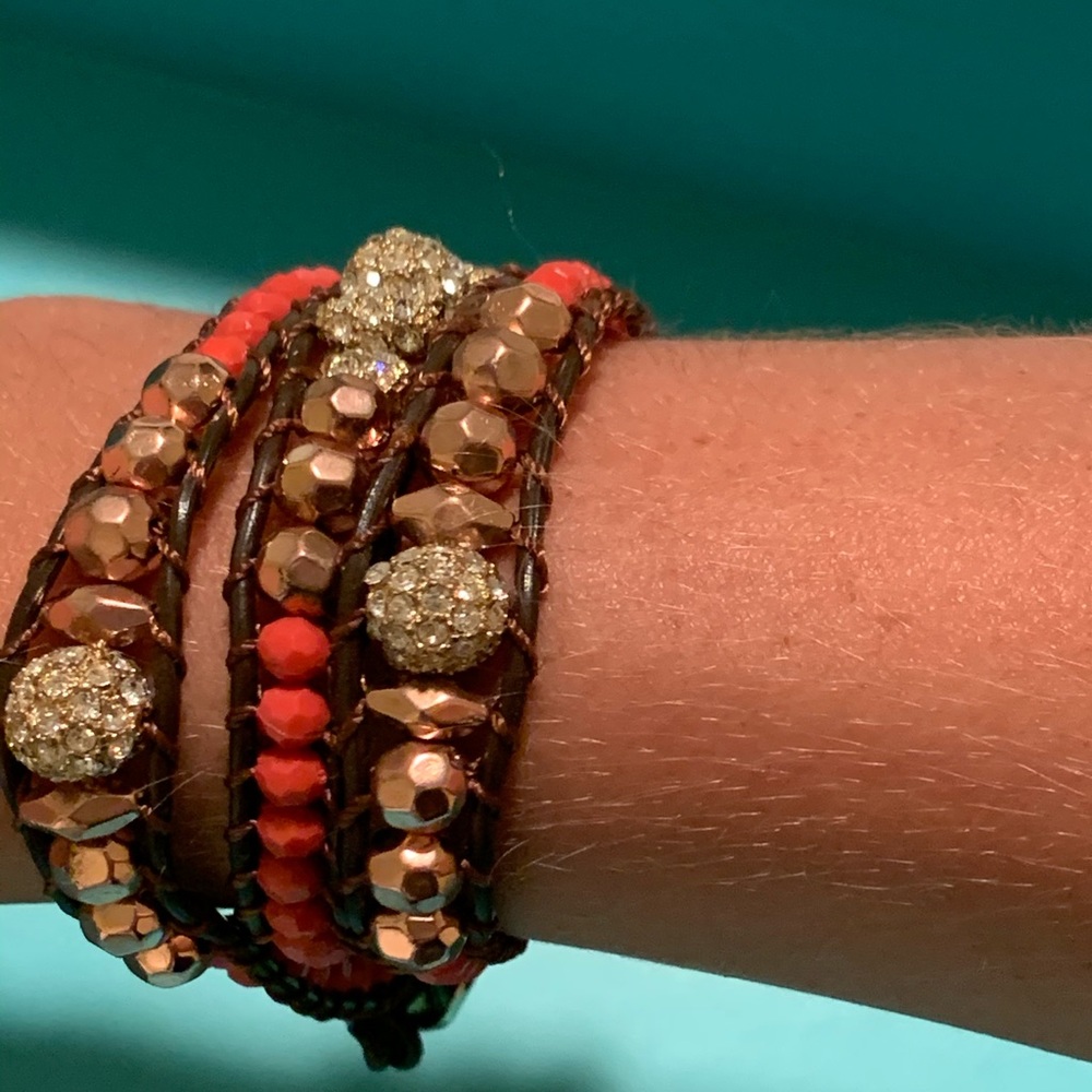 Pink and brown beaded wrap bracelet